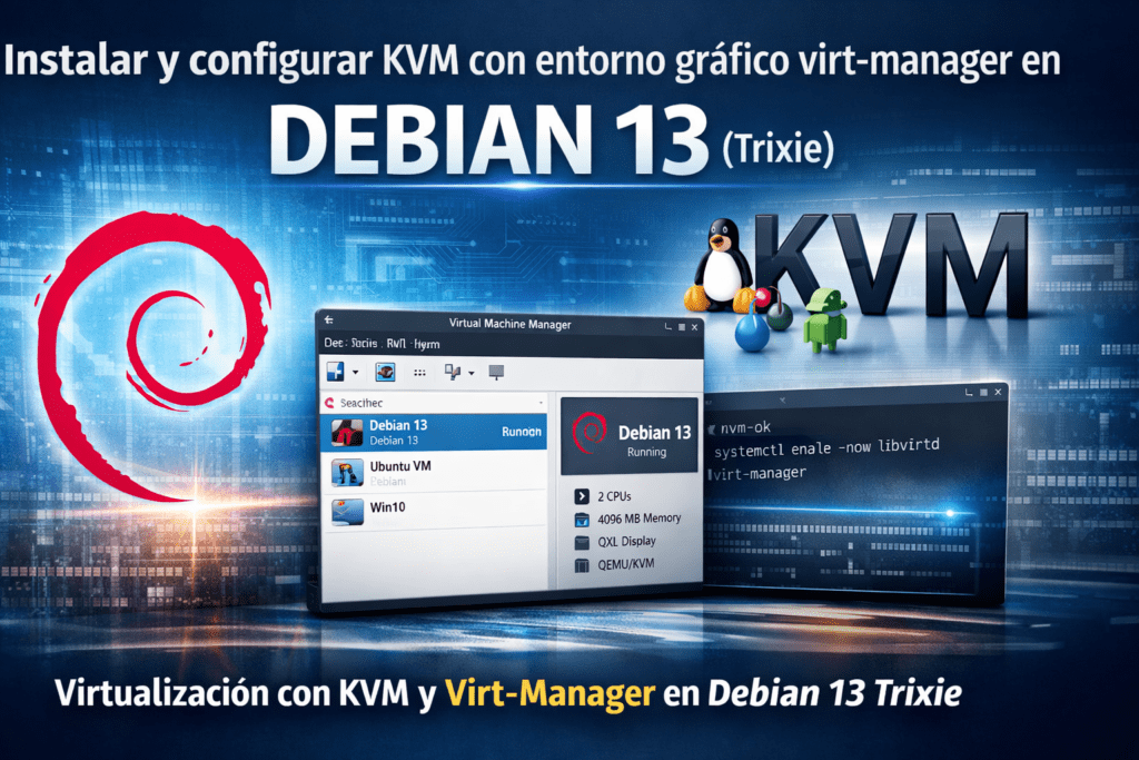 Instalación y configuración de KVM con entorno gráfico en Debian 13 (Trixie)